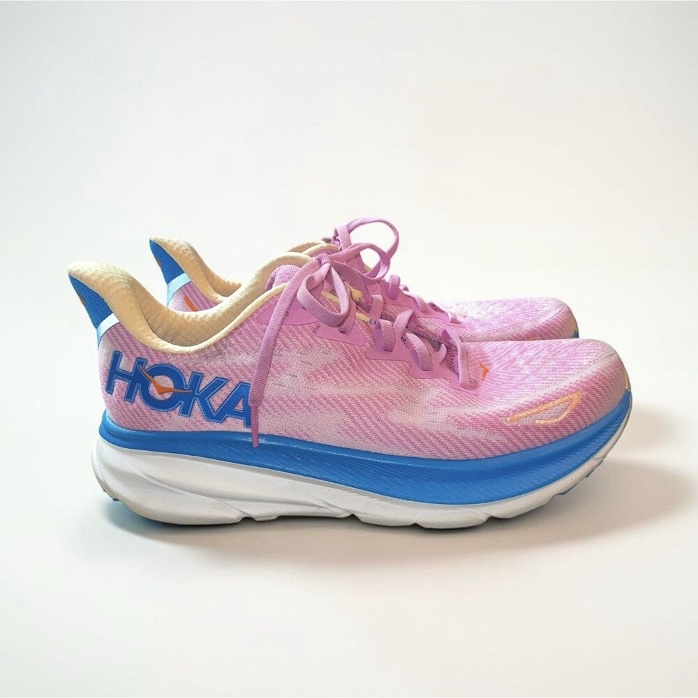 Hoka One One Clifton 9 Womens Size 9 Pink Blue Athletic Running Shoes Sneakers